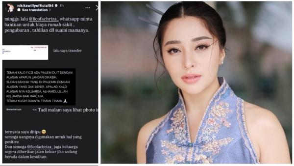 Nikita Willy menunjukkan bukti transfer uang senilai Rp28 juta kepada Fico Fachriza untuk bantuan biaya rumah sakit dan pemakaman, sebelum menyadari bahwa dirinya telah ditipu.