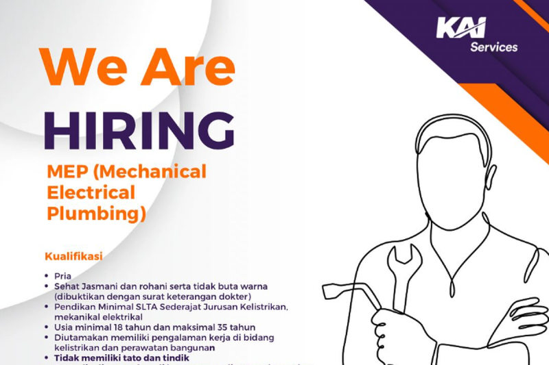 Pendaftaran lowongan kerja di PT Reska Multi Usaha (KAI Services) untuk posisi Petugas Perbaikan dan Perawatan MEP