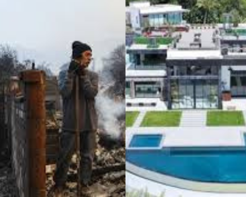 Gambar menunjukkan salah satu rumah mewah milik Edwin Castro yang terbakar dalam kebakaran hebat di Malibu, Los Angeles. Rumah tersebut dibeli Castro setelah memenangkan lotre Powerball senilai US$2 miliar pada 2023, namun kini hancur akibat api yang menyebar dengan cepat.